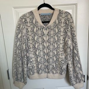Fuzzy Snake Print Bomber Jacket